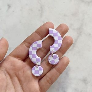 Lilac Checker Statement Earrings